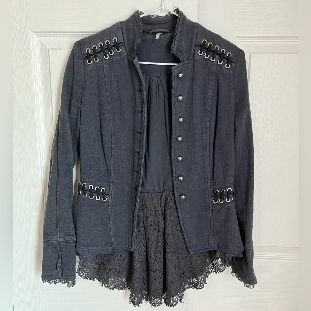 FREE PEOPLE VICTORIAN LACE JACKET IN NAVY SIZE XS - Picture 4 of 16